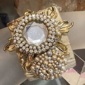 1980s Elegant Cuff Bracelet with gold and Pearl seed embellish